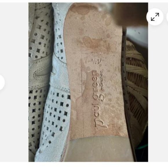 Paul Green Platform Gold 4.5 / 7 Suede Peep Toe Perforated Lazer Cut Out Heels - Picture 9 of 10